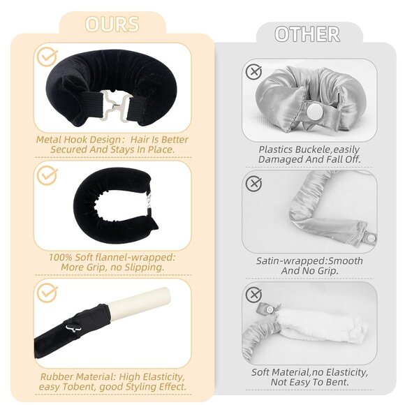 Overnight Heatless Hair Curler Blowout Rods All Hair Types, 3pcs Black - Picture 3 of 6